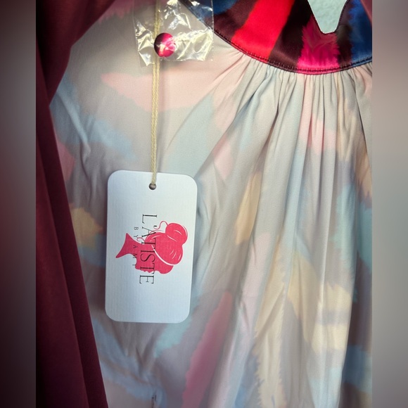 L’Atiste By Amy Colorful Long Sleeve Open Back Faux Wrap Dress Size L - Picture 6 of 8